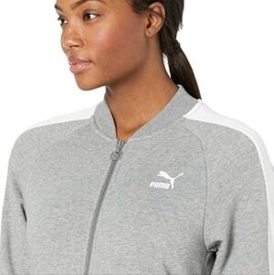 Puma Ladies Full Zip Sweatshirt Jacket  Light Grey Heather Wmn's Size S Pockets